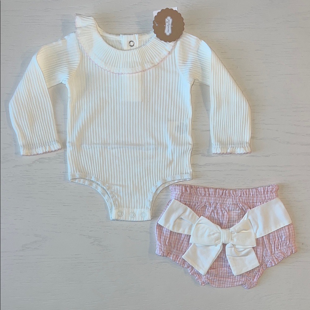 Mud Pie Peter Pan Collar Bodysuit Bow Bloomers Set 0-3 3-6 months